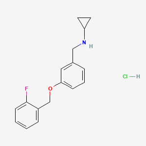 molecular formula C17H19ClFNO B5405574 N-[[3-[(2-fluorophenyl)methoxy]phenyl]methyl]cyclopropanamine;hydrochloride 