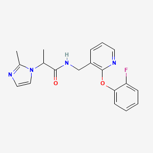 molecular formula C19H19FN4O2 B5405637 N-{[2-(2-fluorophenoxy)pyridin-3-yl]methyl}-2-(2-methyl-1H-imidazol-1-yl)propanamide 