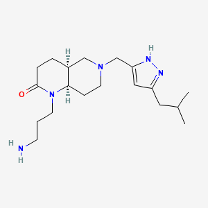 molecular formula C19H33N5O B5405783 rel-(4aS,8aR)-1-(3-aminopropyl)-6-[(5-isobutyl-1H-pyrazol-3-yl)methyl]octahydro-1,6-naphthyridin-2(1H)-one dihydrochloride 