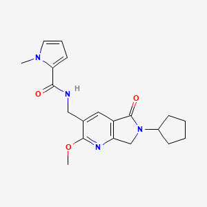 molecular formula C20H24N4O3 B5406910 N-[(6-cyclopentyl-2-methoxy-5-oxo-6,7-dihydro-5H-pyrrolo[3,4-b]pyridin-3-yl)methyl]-1-methyl-1H-pyrrole-2-carboxamide 