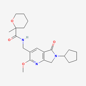 molecular formula C21H29N3O4 B5407660 N-[(6-cyclopentyl-2-methoxy-5-oxo-6,7-dihydro-5H-pyrrolo[3,4-b]pyridin-3-yl)methyl]-2-methyltetrahydro-2H-pyran-2-carboxamide 