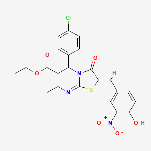 molecular formula C23H18ClN3O6S B5408074 ethyl (2Z)-5-(4-chlorophenyl)-2-[(4-hydroxy-3-nitrophenyl)methylidene]-7-methyl-3-oxo-5H-[1,3]thiazolo[3,2-a]pyrimidine-6-carboxylate 