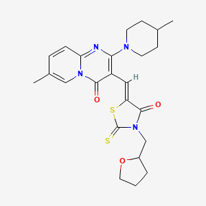 molecular formula C24H28N4O3S2 B5408124 7-methyl-2-(4-methyl-1-piperidinyl)-3-{[4-oxo-3-(tetrahydro-2-furanylmethyl)-2-thioxo-1,3-thiazolidin-5-ylidene]methyl}-4H-pyrido[1,2-a]pyrimidin-4-one 