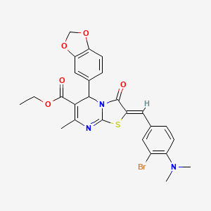molecular formula C26H24BrN3O5S B5408228 Ethyl (2Z)-5-(2H-1,3-benzodioxol-5-YL)-2-{[3-bromo-4-(dimethylamino)phenyl]methylidene}-7-methyl-3-oxo-2H,3H,5H-[1,3]thiazolo[3,2-A]pyrimidine-6-carboxylate 