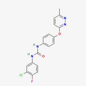 molecular formula C18H14ClFN4O2 B5408363 N-(3-chloro-4-fluorophenyl)-N'-{4-[(6-methyl-3-pyridazinyl)oxy]phenyl}urea 