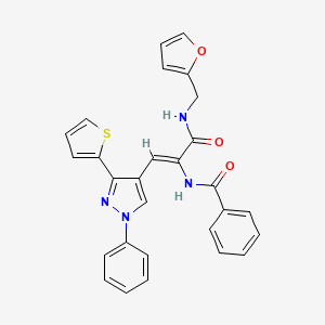 molecular formula C28H22N4O3S B5408800 N-{(1Z)-3-[(furan-2-ylmethyl)amino]-3-oxo-1-[1-phenyl-3-(thiophen-2-yl)-1H-pyrazol-4-yl]prop-1-en-2-yl}benzamide 