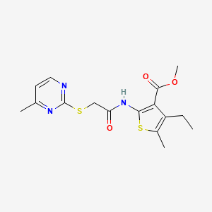 molecular formula C16H19N3O3S2 B5408920 methyl 4-ethyl-5-methyl-2-({[(4-methyl-2-pyrimidinyl)thio]acetyl}amino)-3-thiophenecarboxylate 