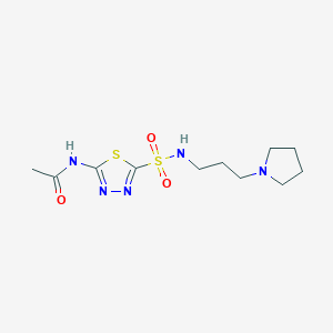 molecular formula C11H19N5O3S2 B5409345 N-[5-({[3-(1-pyrrolidinyl)propyl]amino}sulfonyl)-1,3,4-thiadiazol-2-yl]acetamide 