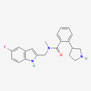 molecular formula C21H22FN3O B5409609 N-[(5-fluoro-1H-indol-2-yl)methyl]-N-methyl-2-(3-pyrrolidinyl)benzamide hydrochloride 
