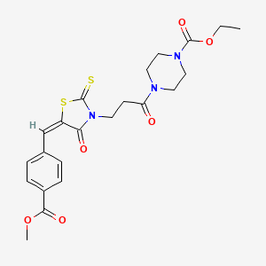 molecular formula C22H25N3O6S2 B5409857 ethyl 4-(3-{5-[4-(methoxycarbonyl)benzylidene]-4-oxo-2-thioxo-1,3-thiazolidin-3-yl}propanoyl)-1-piperazinecarboxylate 