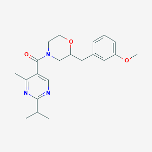 molecular formula C21H27N3O3 B5409969 4-[(2-isopropyl-4-methyl-5-pyrimidinyl)carbonyl]-2-(3-methoxybenzyl)morpholine 