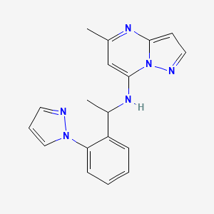molecular formula C18H18N6 B5411205 5-methyl-N-{1-[2-(1H-pyrazol-1-yl)phenyl]ethyl}pyrazolo[1,5-a]pyrimidin-7-amine 