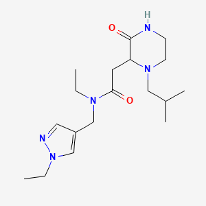 molecular formula C18H31N5O2 B5411356 N-ethyl-N-[(1-ethyl-1H-pyrazol-4-yl)methyl]-2-(1-isobutyl-3-oxo-2-piperazinyl)acetamide 