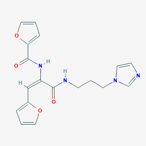 molecular formula C18H18N4O4 B5411522 N-[(E)-1-(furan-2-yl)-3-(3-imidazol-1-ylpropylamino)-3-oxoprop-1-en-2-yl]furan-2-carboxamide 