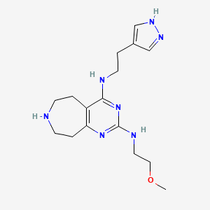 molecular formula C16H25N7O B5412442 N~2~-(2-methoxyethyl)-N~4~-[2-(1H-pyrazol-4-yl)ethyl]-6,7,8,9-tetrahydro-5H-pyrimido[4,5-d]azepine-2,4-diamine 