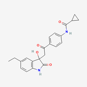 molecular formula C22H22N2O4 B5412605 N-{4-[2-(5-ethyl-3-hydroxy-2-oxo-2,3-dihydro-1H-indol-3-yl)acetyl]phenyl}cyclopropanecarboxamide 