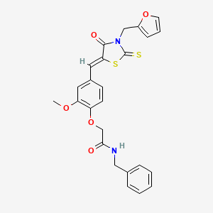 molecular formula C25H22N2O5S2 B5414300 N-benzyl-2-(4-{[3-(2-furylmethyl)-4-oxo-2-thioxo-1,3-thiazolidin-5-ylidene]methyl}-2-methoxyphenoxy)acetamide 