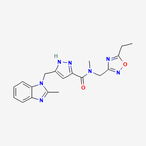 molecular formula C19H21N7O2 B5414501 N-[(5-ethyl-1,2,4-oxadiazol-3-yl)methyl]-N-methyl-5-[(2-methyl-1H-benzimidazol-1-yl)methyl]-1H-pyrazole-3-carboxamide 