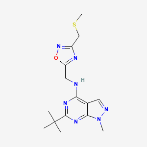 molecular formula C15H21N7OS B5415047 6-tert-butyl-1-methyl-N-({3-[(methylthio)methyl]-1,2,4-oxadiazol-5-yl}methyl)-1H-pyrazolo[3,4-d]pyrimidin-4-amine 