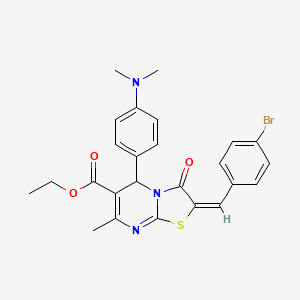 molecular formula C25H24BrN3O3S B5415628 ethyl (2E)-2-[(4-bromophenyl)methylidene]-5-[4-(dimethylamino)phenyl]-7-methyl-3-oxo-5H-[1,3]thiazolo[3,2-a]pyrimidine-6-carboxylate 