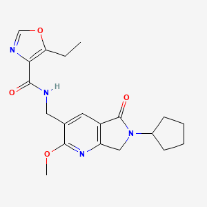 molecular formula C20H24N4O4 B5415707 N-[(6-cyclopentyl-2-methoxy-5-oxo-6,7-dihydro-5H-pyrrolo[3,4-b]pyridin-3-yl)methyl]-5-ethyl-1,3-oxazole-4-carboxamide 