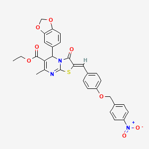 molecular formula C31H25N3O8S B5416113 Ethyl (2Z)-5-(2H-1,3-benzodioxol-5-YL)-7-methyl-2-({4-[(4-nitrophenyl)methoxy]phenyl}methylidene)-3-oxo-2H,3H,5H-[1,3]thiazolo[3,2-A]pyrimidine-6-carboxylate 