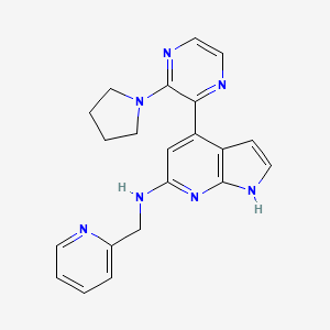 molecular formula C21H21N7 B5416182 N-(pyridin-2-ylmethyl)-4-(3-pyrrolidin-1-ylpyrazin-2-yl)-1H-pyrrolo[2,3-b]pyridin-6-amine 