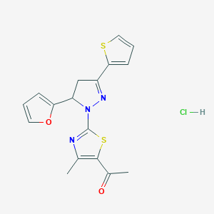molecular formula C17H16ClN3O2S2 B5416255 1-[2-[3-(Furan-2-yl)-5-thiophen-2-yl-3,4-dihydropyrazol-2-yl]-4-methyl-1,3-thiazol-5-yl]ethanone;hydrochloride 