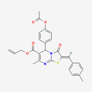 molecular formula C27H24N2O5S B5416481 allyl 5-[4-(acetyloxy)phenyl]-7-methyl-2-(4-methylbenzylidene)-3-oxo-2,3-dihydro-5H-[1,3]thiazolo[3,2-a]pyrimidine-6-carboxylate 