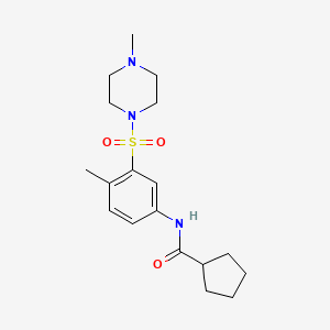 molecular formula C18H27N3O3S B5416627 N-{4-methyl-3-[(4-methyl-1-piperazinyl)sulfonyl]phenyl}cyclopentanecarboxamide 