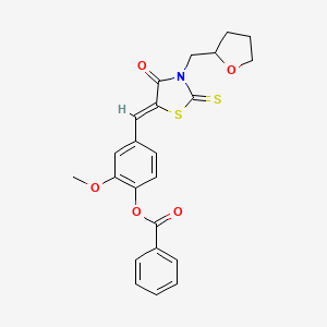 molecular formula C23H21NO5S2 B5417022 2-methoxy-4-{[4-oxo-3-(tetrahydro-2-furanylmethyl)-2-thioxo-1,3-thiazolidin-5-ylidene]methyl}phenyl benzoate 