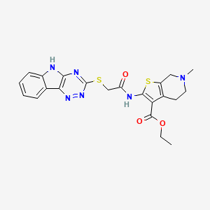 molecular formula C22H22N6O3S2 B5417100 ETHYL 6-METHYL-2-(2-{5H-[1,2,4]TRIAZINO[5,6-B]INDOL-3-YLSULFANYL}ACETAMIDO)-4H,5H,6H,7H-THIENO[2,3-C]PYRIDINE-3-CARBOXYLATE 