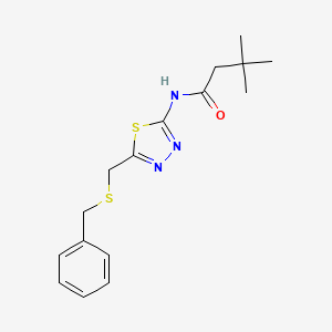molecular formula C16H21N3OS2 B5417111 N-{5-[(benzylsulfanyl)methyl]-1,3,4-thiadiazol-2-yl}-3,3-dimethylbutanamide 
