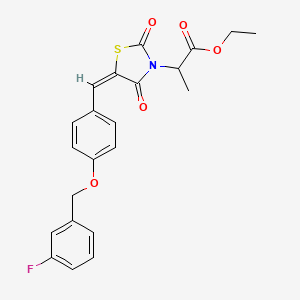 molecular formula C22H20FNO5S B5417167 ethyl 2-[(5E)-5-{4-[(3-fluorobenzyl)oxy]benzylidene}-2,4-dioxo-1,3-thiazolidin-3-yl]propanoate 