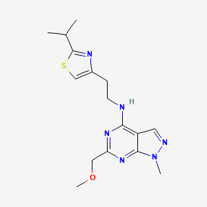 molecular formula C16H22N6OS B5417208 N-[2-(2-isopropyl-1,3-thiazol-4-yl)ethyl]-6-(methoxymethyl)-1-methyl-1H-pyrazolo[3,4-d]pyrimidin-4-amine 
