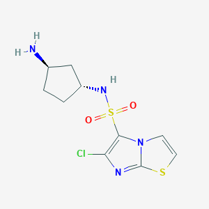 molecular formula C10H13ClN4O2S2 B5418040 N-[rel-(1R,3R)-3-aminocyclopentyl]-6-chloroimidazo[2,1-b][1,3]thiazole-5-sulfonamide hydrochloride 