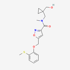 molecular formula C18H22N2O4S B5418116 N-{[1-(hydroxymethyl)cyclopropyl]methyl}-N-methyl-5-{[2-(methylthio)phenoxy]methyl}isoxazole-3-carboxamide 