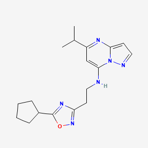 molecular formula C18H24N6O B5418443 N-[2-(5-cyclopentyl-1,2,4-oxadiazol-3-yl)ethyl]-5-isopropylpyrazolo[1,5-a]pyrimidin-7-amine 