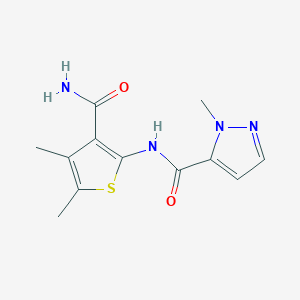 molecular formula C12H14N4O2S B5419742 N-(3-CARBAMOYL-4,5-DIMETHYL-2-THIENYL)-1-METHYL-1H-PYRAZOLE-5-CARBOXAMIDE 