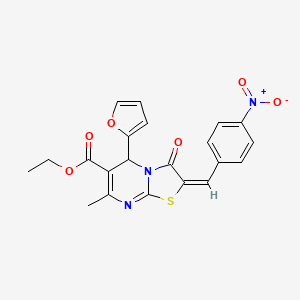 molecular formula C21H17N3O6S B5419989 ethyl (2E)-5-(furan-2-yl)-7-methyl-2-[(4-nitrophenyl)methylidene]-3-oxo-5H-[1,3]thiazolo[3,2-a]pyrimidine-6-carboxylate 