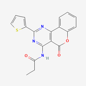 molecular formula C18H13N3O3S B5420175 N-[5-oxo-2-(2-thienyl)-5H-chromeno[4,3-d]pyrimidin-4-yl]propanamide 