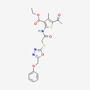 molecular formula C21H21N3O6S2 B5420181 ethyl 5-acetyl-4-methyl-2-[({[5-(phenoxymethyl)-1,3,4-oxadiazol-2-yl]thio}acetyl)amino]-3-thiophenecarboxylate 