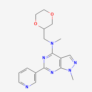 molecular formula C17H20N6O2 B5420240 N-(1,4-dioxan-2-ylmethyl)-N,1-dimethyl-6-(3-pyridinyl)-1H-pyrazolo[3,4-d]pyrimidin-4-amine 