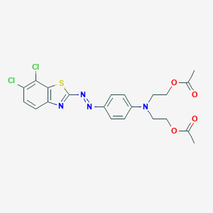 molecular formula C21H20Cl2N4O4S B054204 2-[4-[Bis(2-acetoxyethyl)amino]phenylazo]-6,7-dichlorobenzothiazole CAS No. 111281-59-5