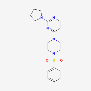 molecular formula C18H23N5O2S B5420780 4-[4-(phenylsulfonyl)-1-piperazinyl]-2-(1-pyrrolidinyl)pyrimidine 