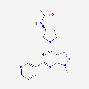 molecular formula C17H19N7O B5421311 N-{(3S)-1-[1-methyl-6-(3-pyridinyl)-1H-pyrazolo[3,4-d]pyrimidin-4-yl]-3-pyrrolidinyl}acetamide 