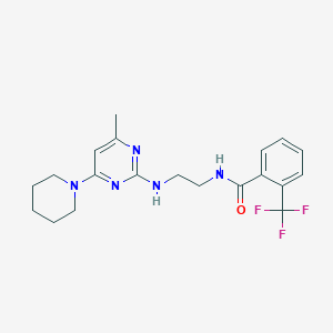 molecular formula C20H24F3N5O B5421378 N-(2-{[4-methyl-6-(1-piperidinyl)-2-pyrimidinyl]amino}ethyl)-2-(trifluoromethyl)benzamide 