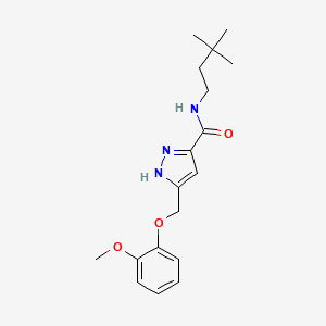 molecular formula C18H25N3O3 B5421386 N-(3,3-dimethylbutyl)-5-[(2-methoxyphenoxy)methyl]-1H-pyrazole-3-carboxamide 