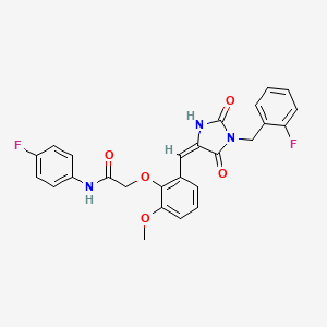 molecular formula C26H21F2N3O5 B5422413 2-(2-{(E)-[1-(2-fluorobenzyl)-2,5-dioxoimidazolidin-4-ylidene]methyl}-6-methoxyphenoxy)-N-(4-fluorophenyl)acetamide 