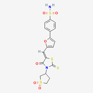 molecular formula C18H16N2O6S4 B5422555 4-(5-{[3-(1,1-dioxidotetrahydro-3-thienyl)-4-oxo-2-thioxo-1,3-thiazolidin-5-ylidene]methyl}-2-furyl)benzenesulfonamide 